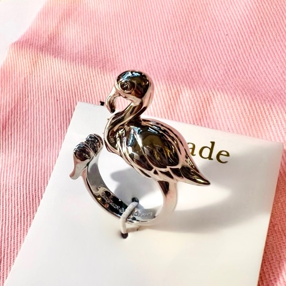 $88 Kate Spade ‘birds the word’ Flamingo Ring Silver - - Picture 4 of 5